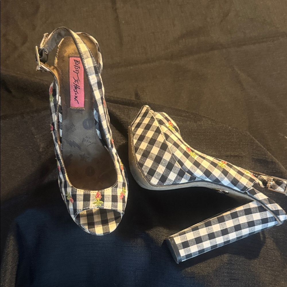 Betsey Johnson Gingham Floral Platform Heels